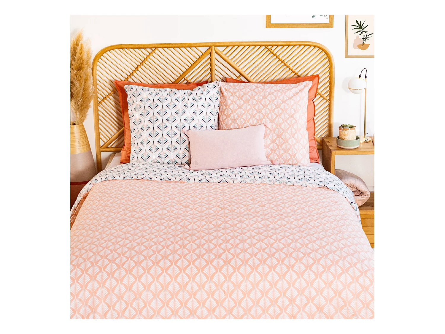 Parure de lit 200x200 cm coton VOLEA rose