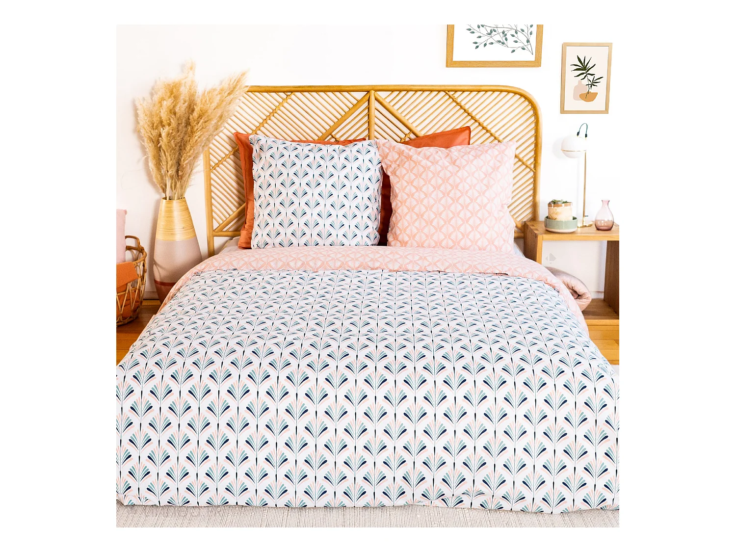 Parure de lit 200x200 cm coton VOLEA rose