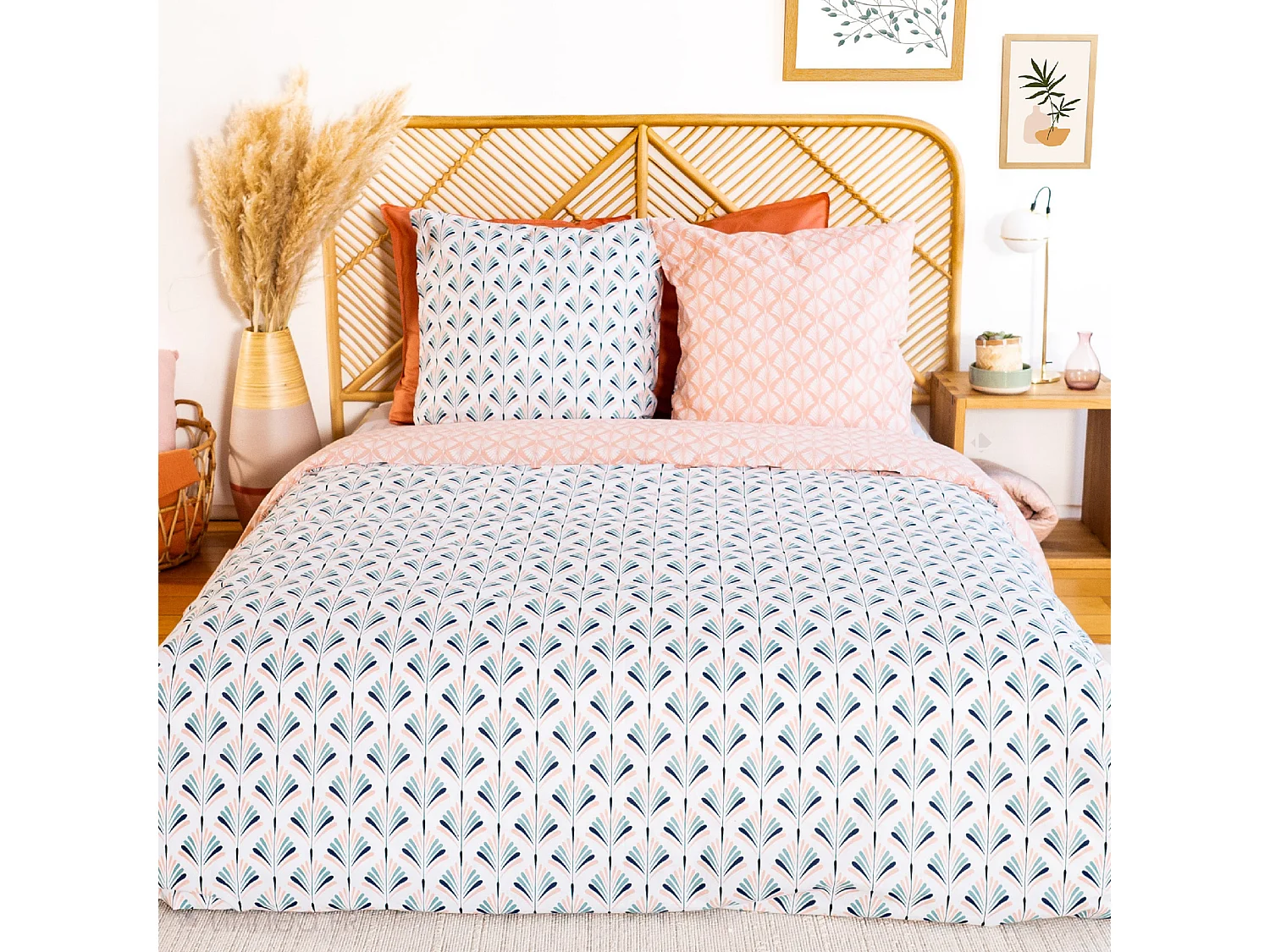 Parure de lit 200x200 cm coton VOLEA rose