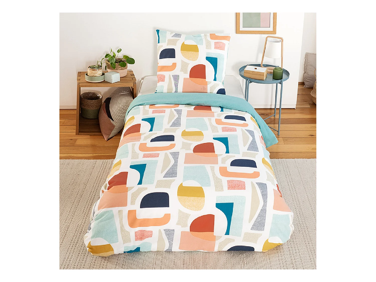 Parure de lit 140x200 cm mixte COLORS bleu