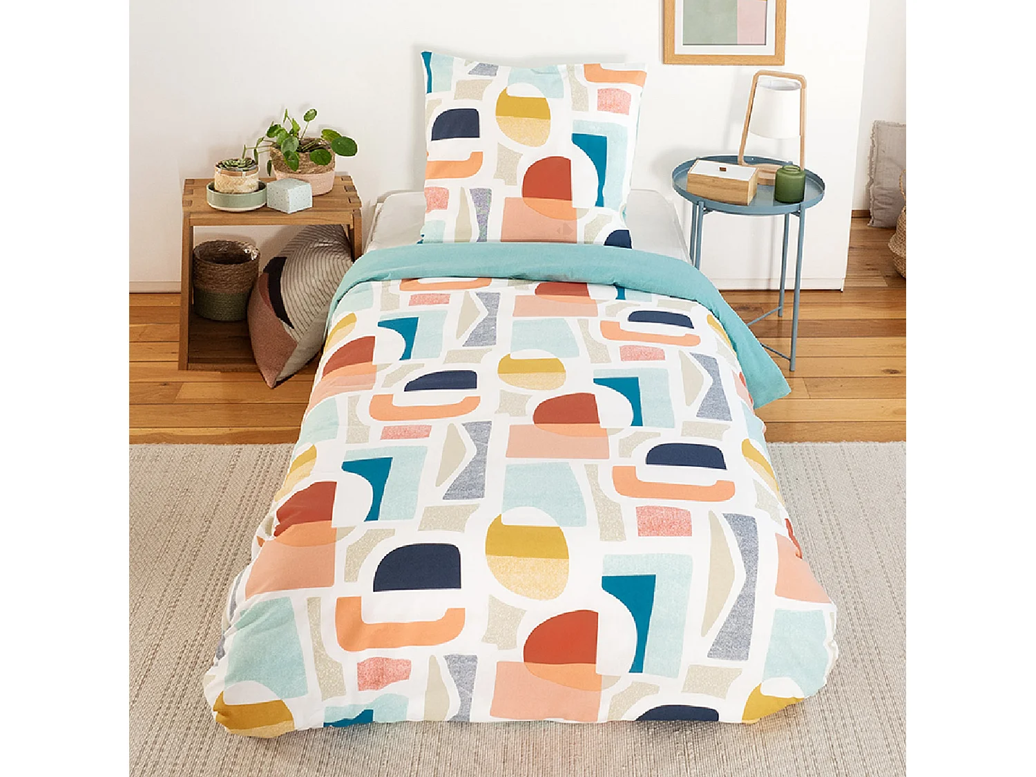 Parure de lit 140x200 cm mixte COLORS bleu