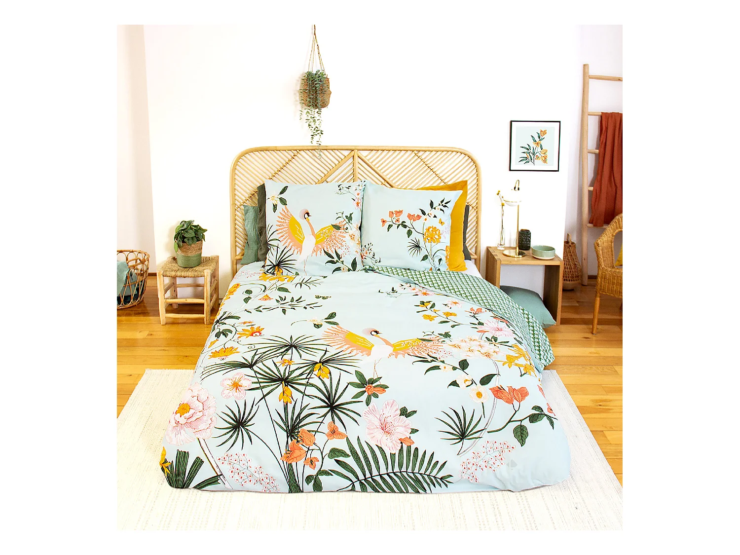 Parure de lit 260x240 cm coton KUSMI bleu