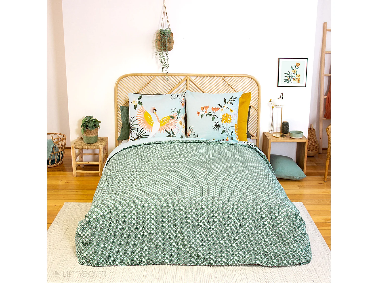 Parure de lit 260x240 cm coton KUSMI bleu