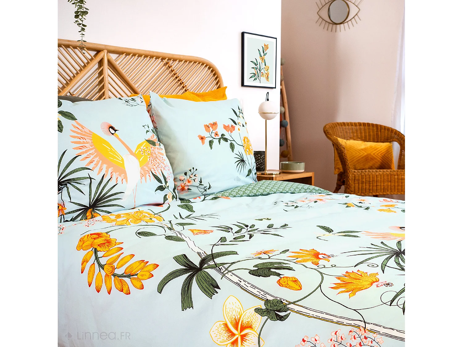 Parure de lit 260x240 cm coton KUSMI bleu