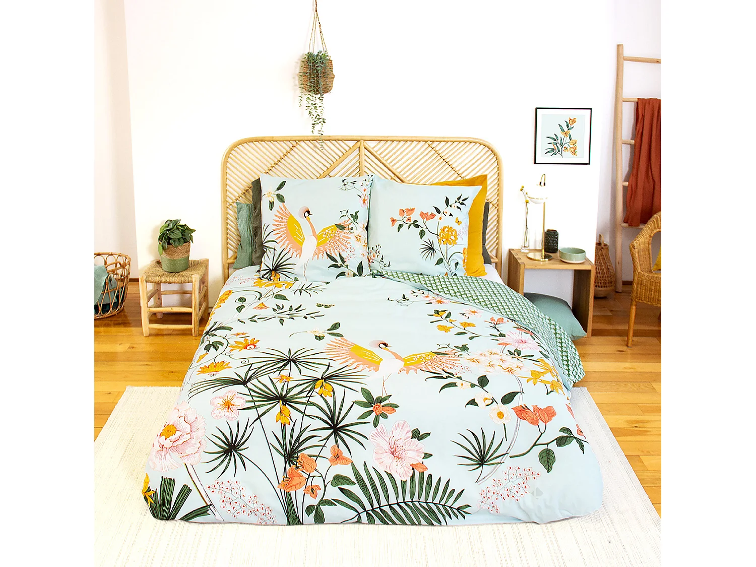 Parure de lit 260x240 cm coton KUSMI bleu