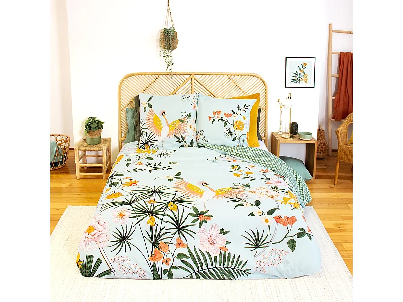 Parure de lit 260x240 cm coton KUSMI bleu