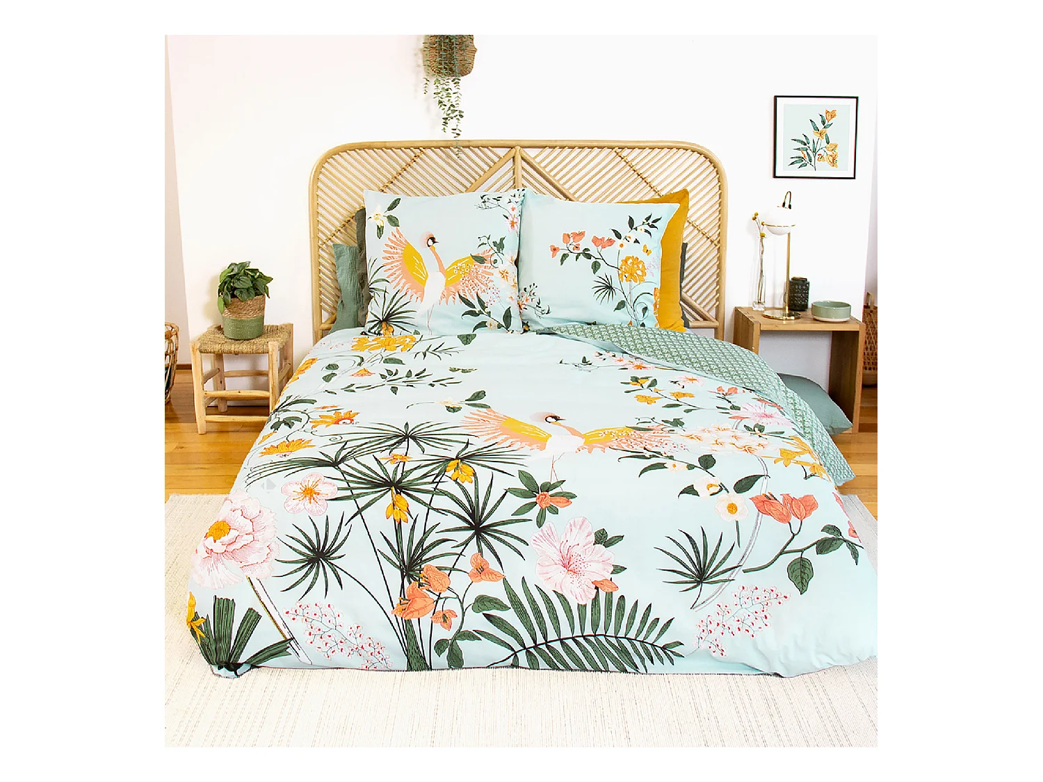 Parure de lit 240x220 cm coton KUSMI bleu