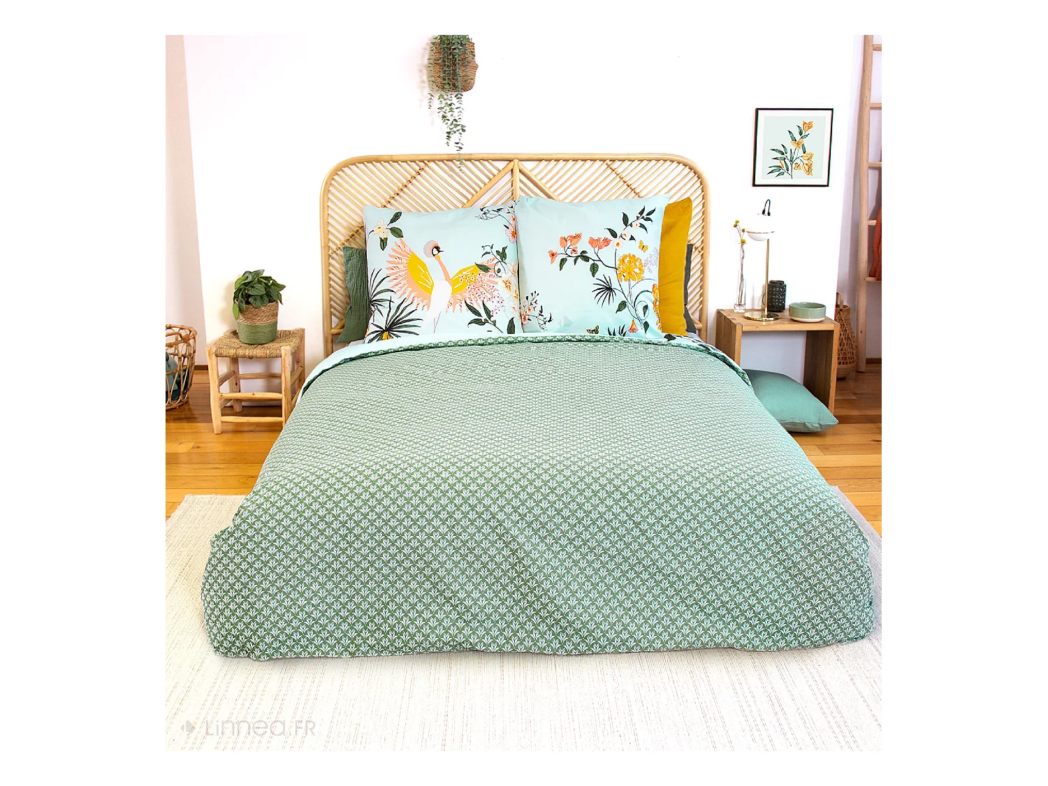 Parure de lit 240x220 cm coton KUSMI bleu