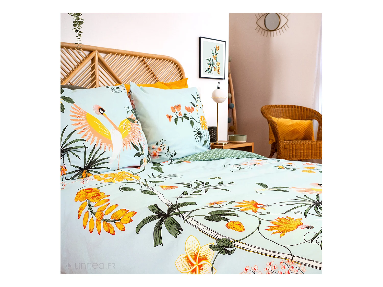 Parure de lit 240x220 cm coton KUSMI bleu