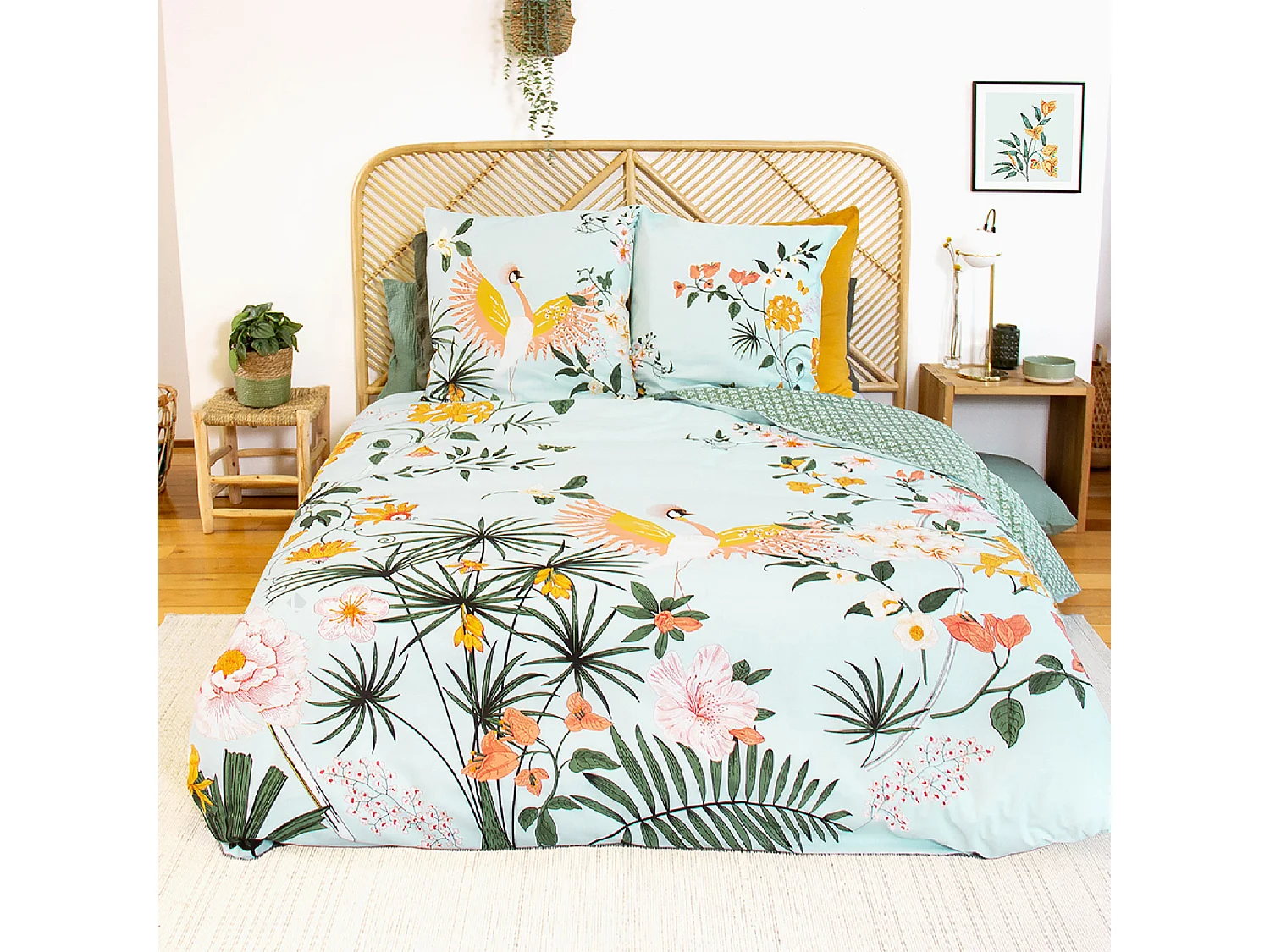 Parure de lit 240x220 cm coton KUSMI bleu