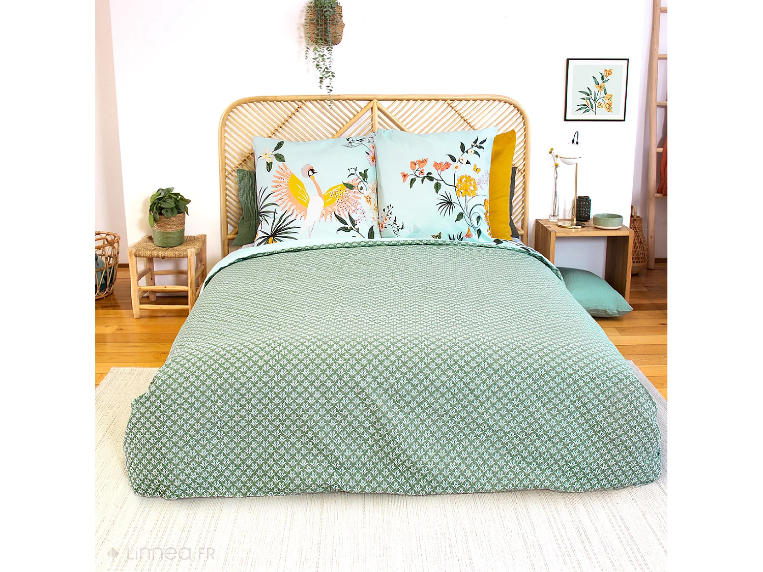 Parure de lit 240x220 cm coton KUSMI bleu