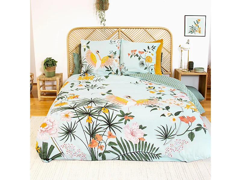 Parure de lit 240x220 cm coton KUSMI bleu