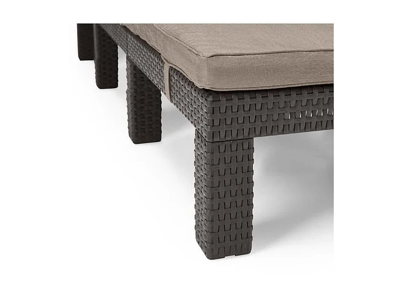 Bain de soleil en imitation resine tressee ALLIBERT avec coussins - 4 positions - Daytona - Marron