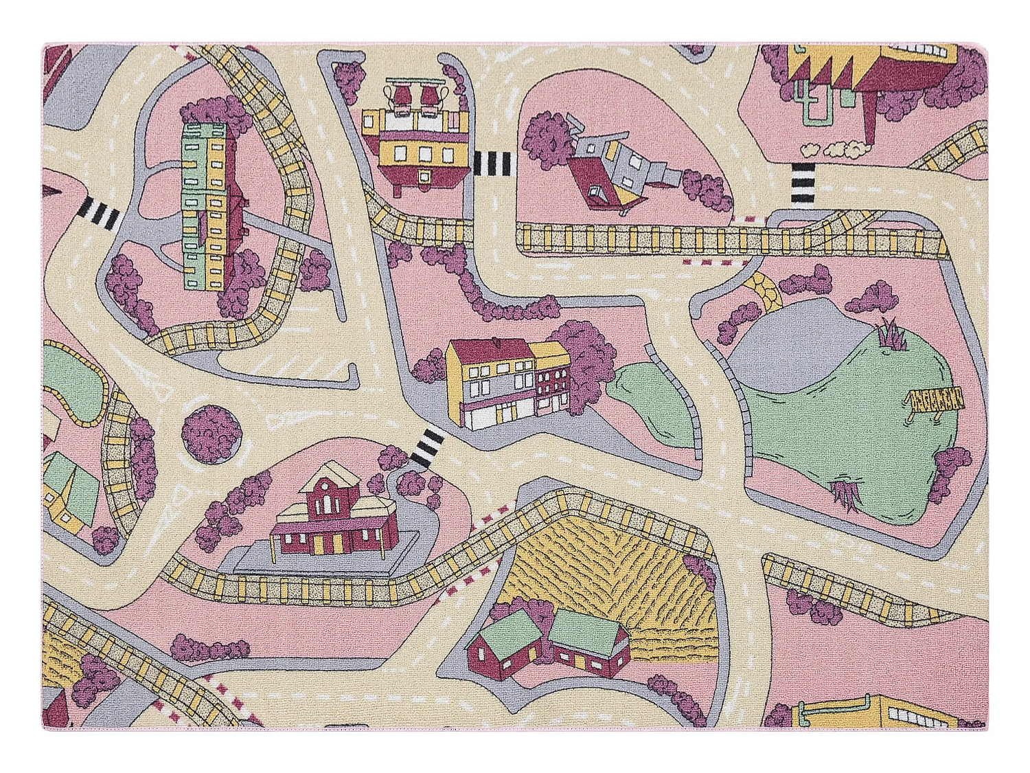 REBEL ROADS TAPIJT Playtime 63 Kleine stad, antislip voor kinderen - r 140x200 cm