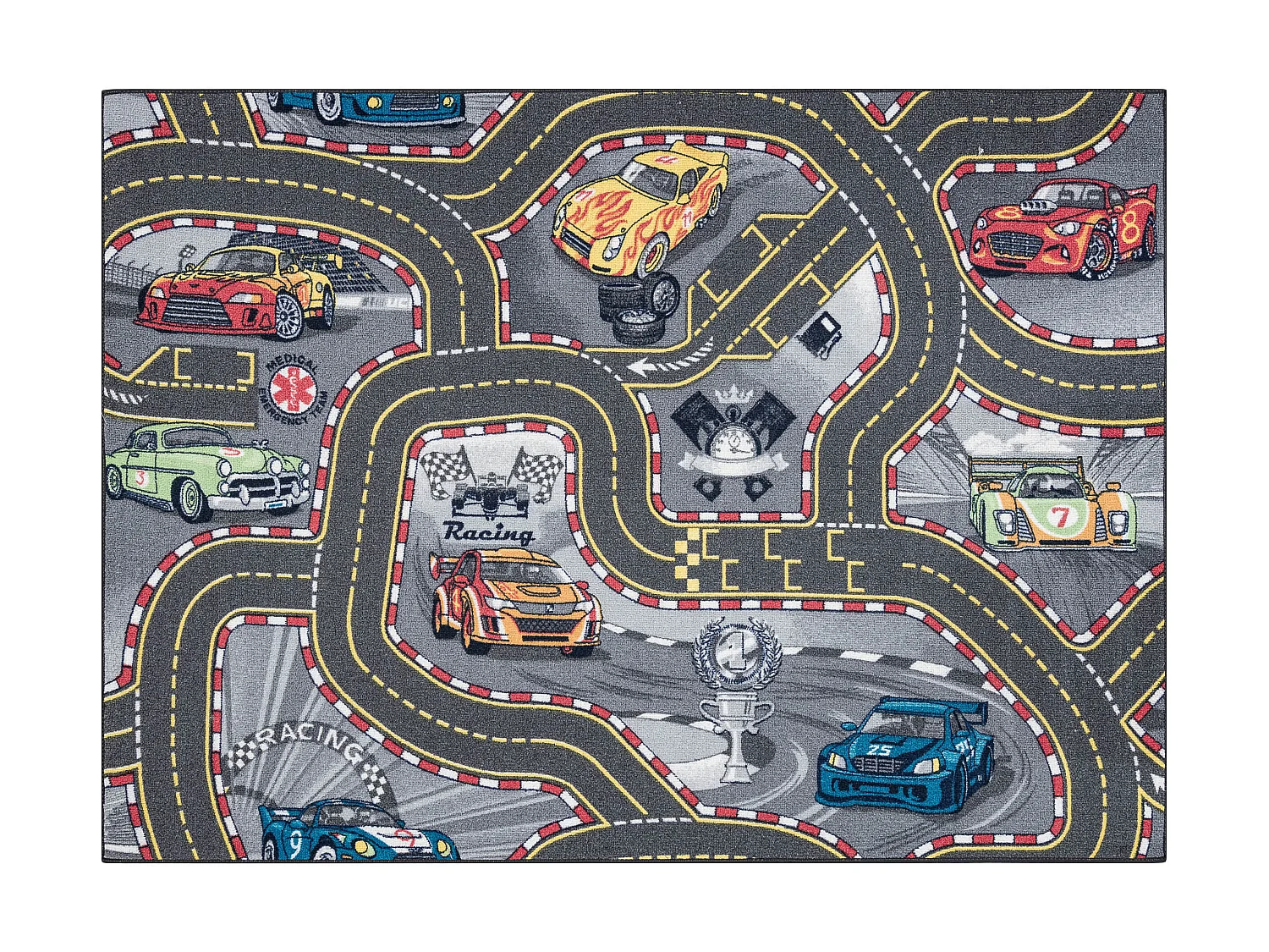 REBEL ROADS TAPIJT Racers 97 Straten, auto's antislip voor kinderen -  95x200 cm