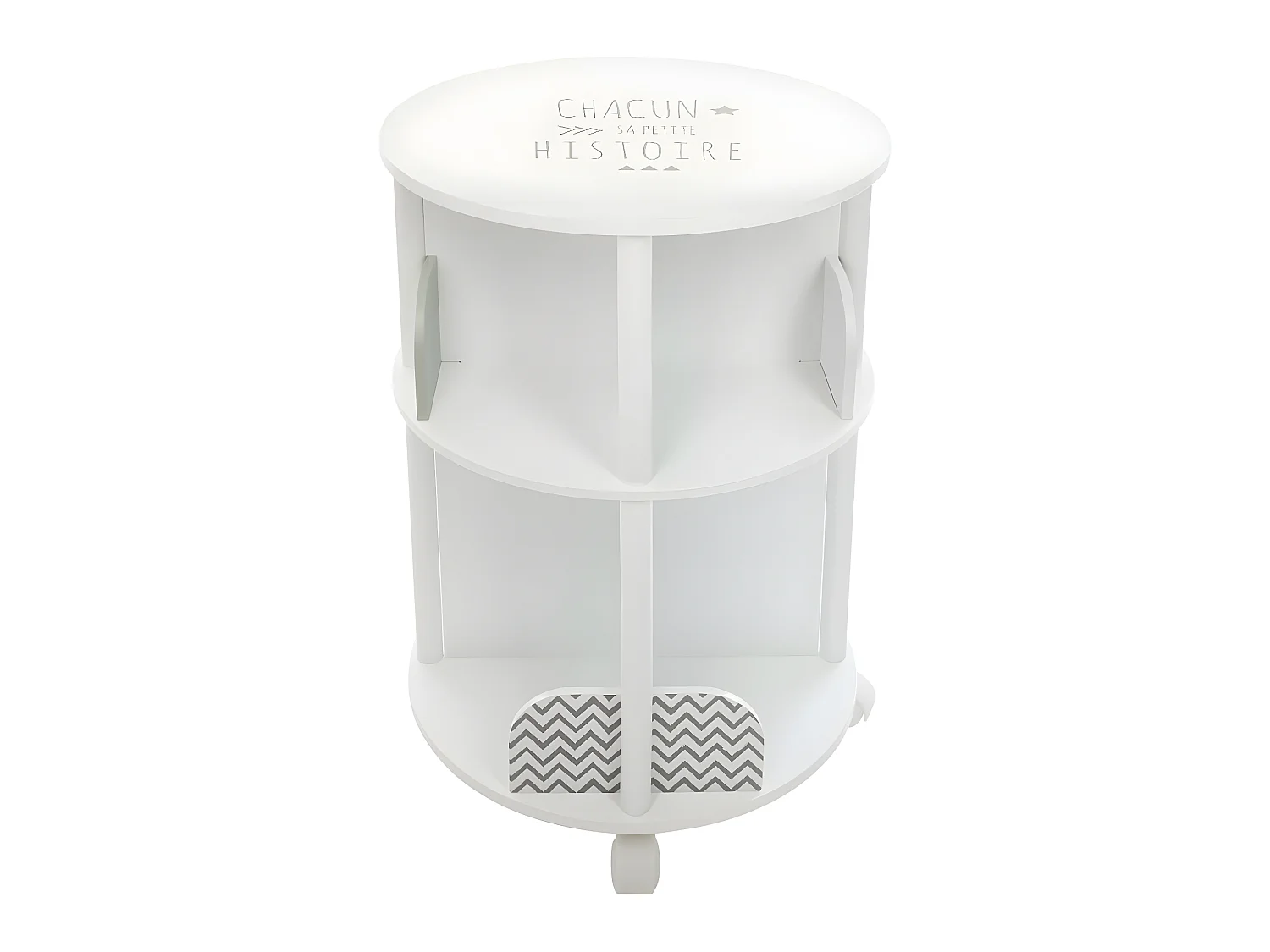 Estante infantil redonda com 4 prateleiras e rodas, 40 cm, melamina branca/cinza