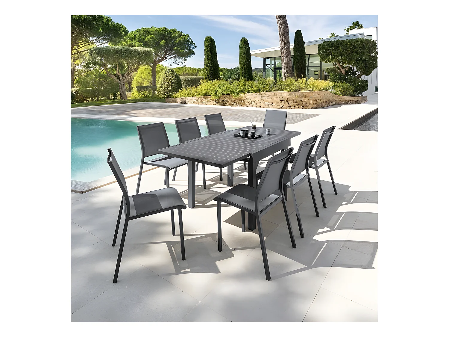 Table rectangulaire extensible Piazza 8 p. graphite Hespéride