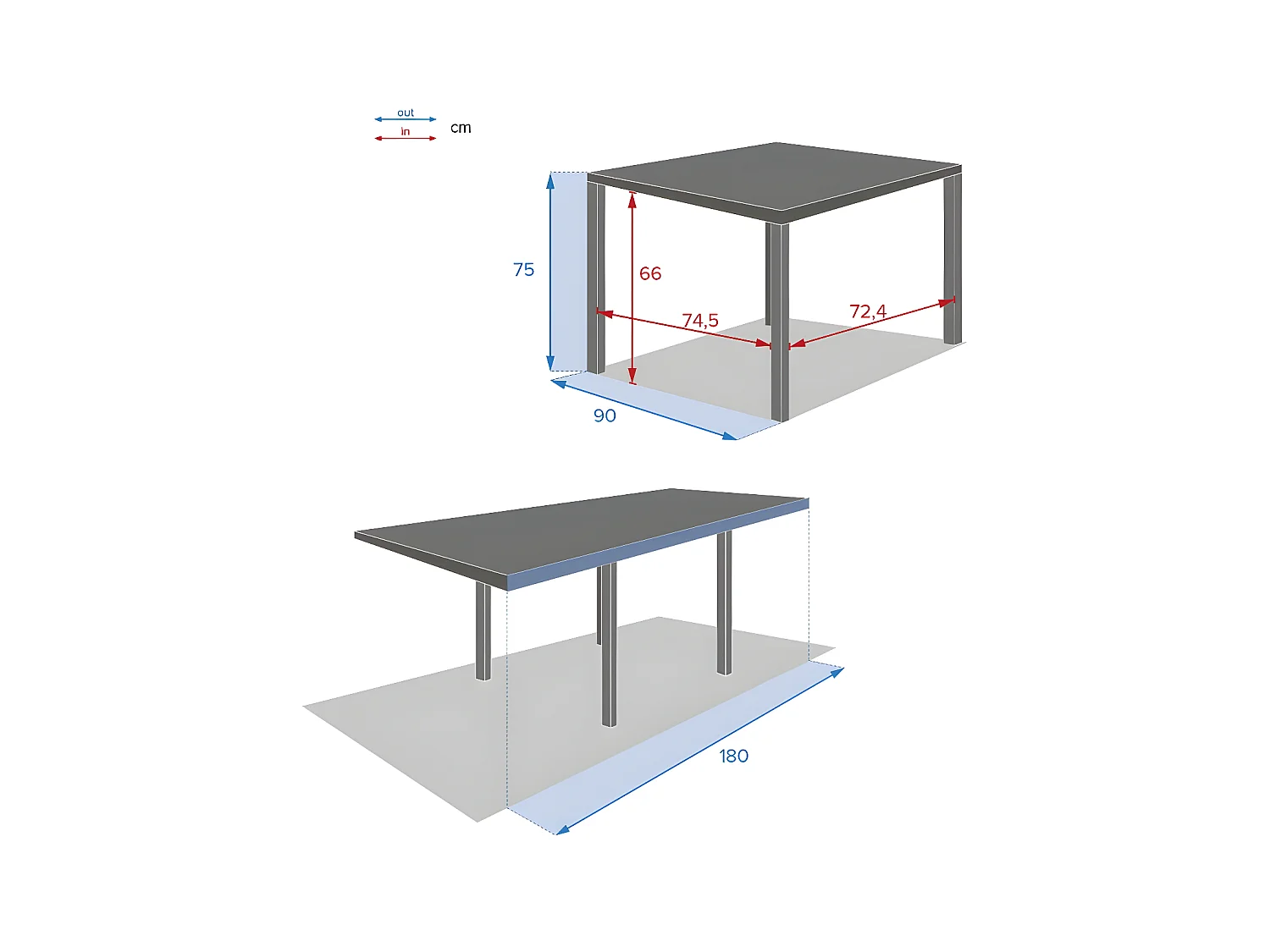 Table rectangulaire extensible Piazza 8 p. graphite Hespéride