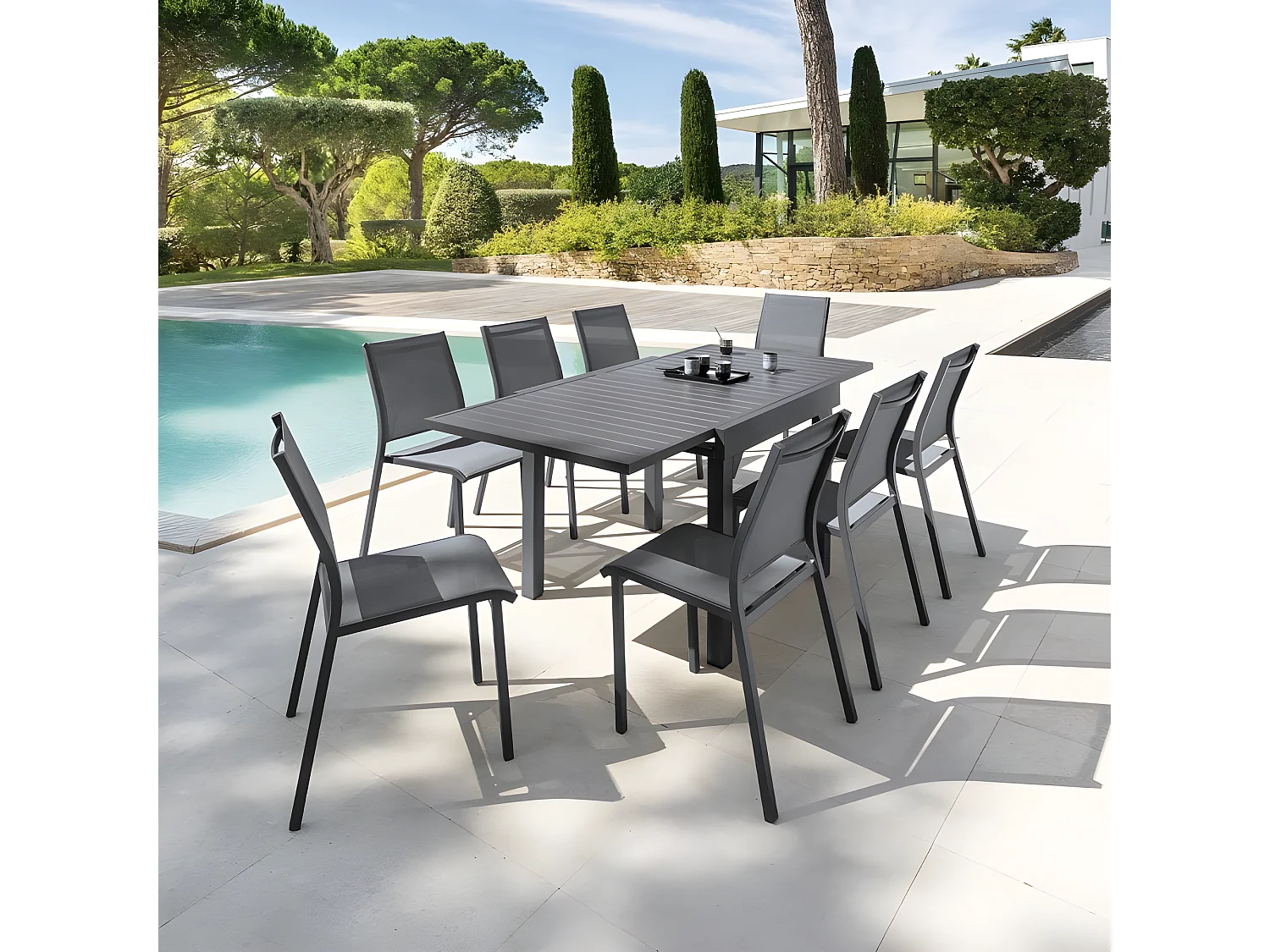 Table rectangulaire extensible Piazza 8 p. graphite Hespéride