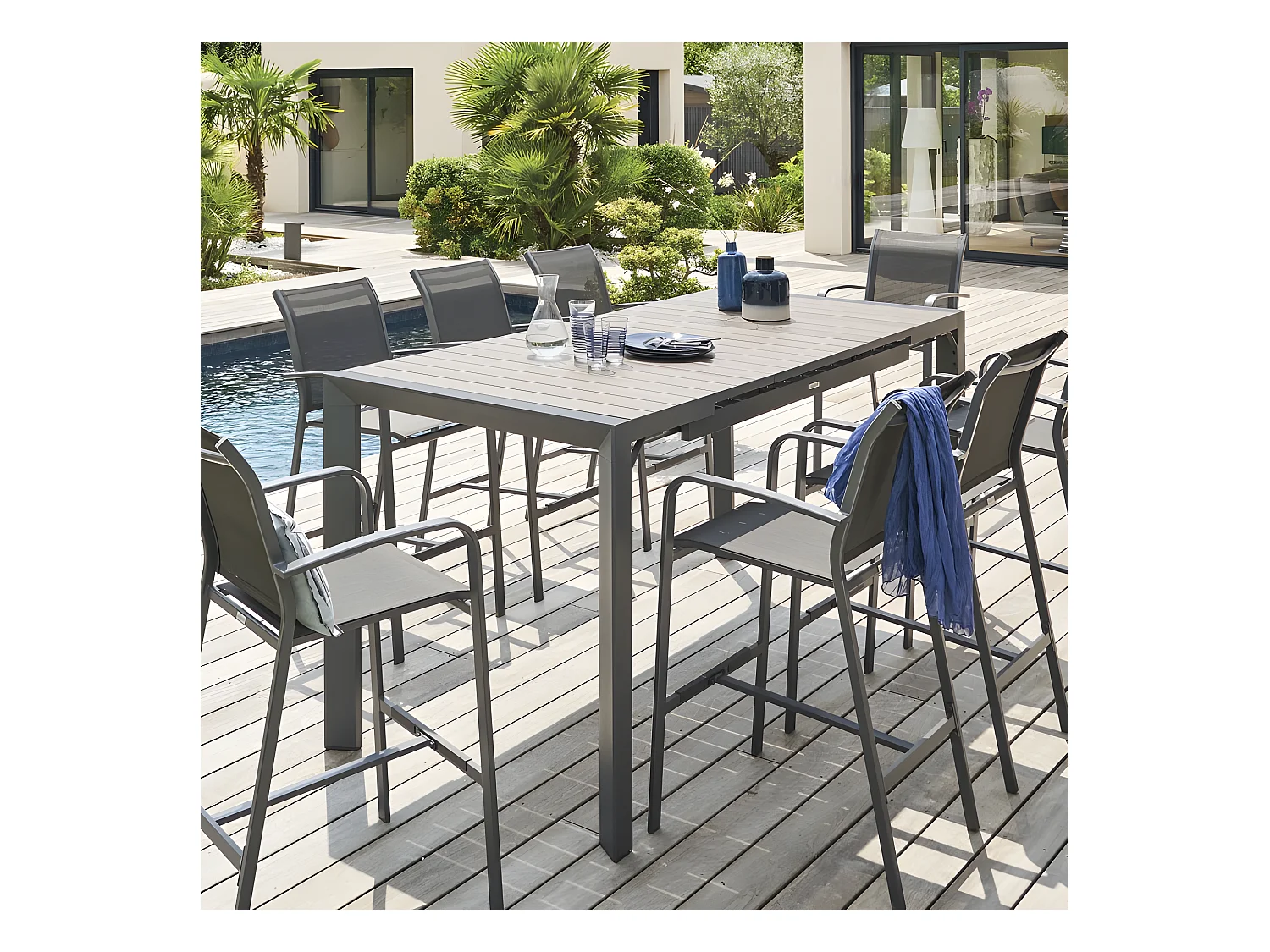 Table haute extensible 8p Evasion seigle/graphite Hespéride