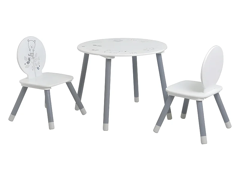Table + 2 chaises Blanc / Gris NOUNOURS