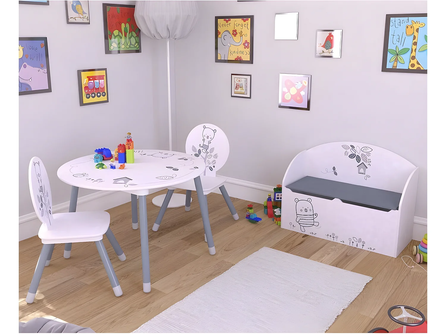 Table + 2 chaises Blanc / Gris NOUNOURS