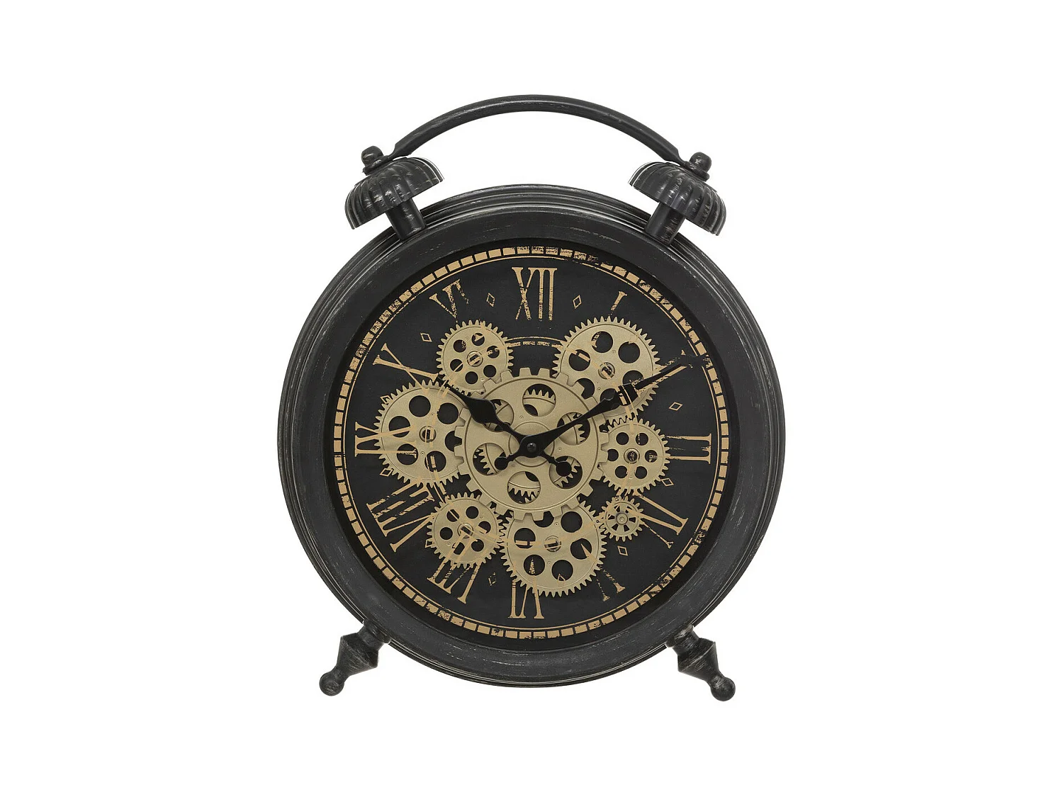 Horloge à poser en noir fini patiné esprit vintage H 41 cm