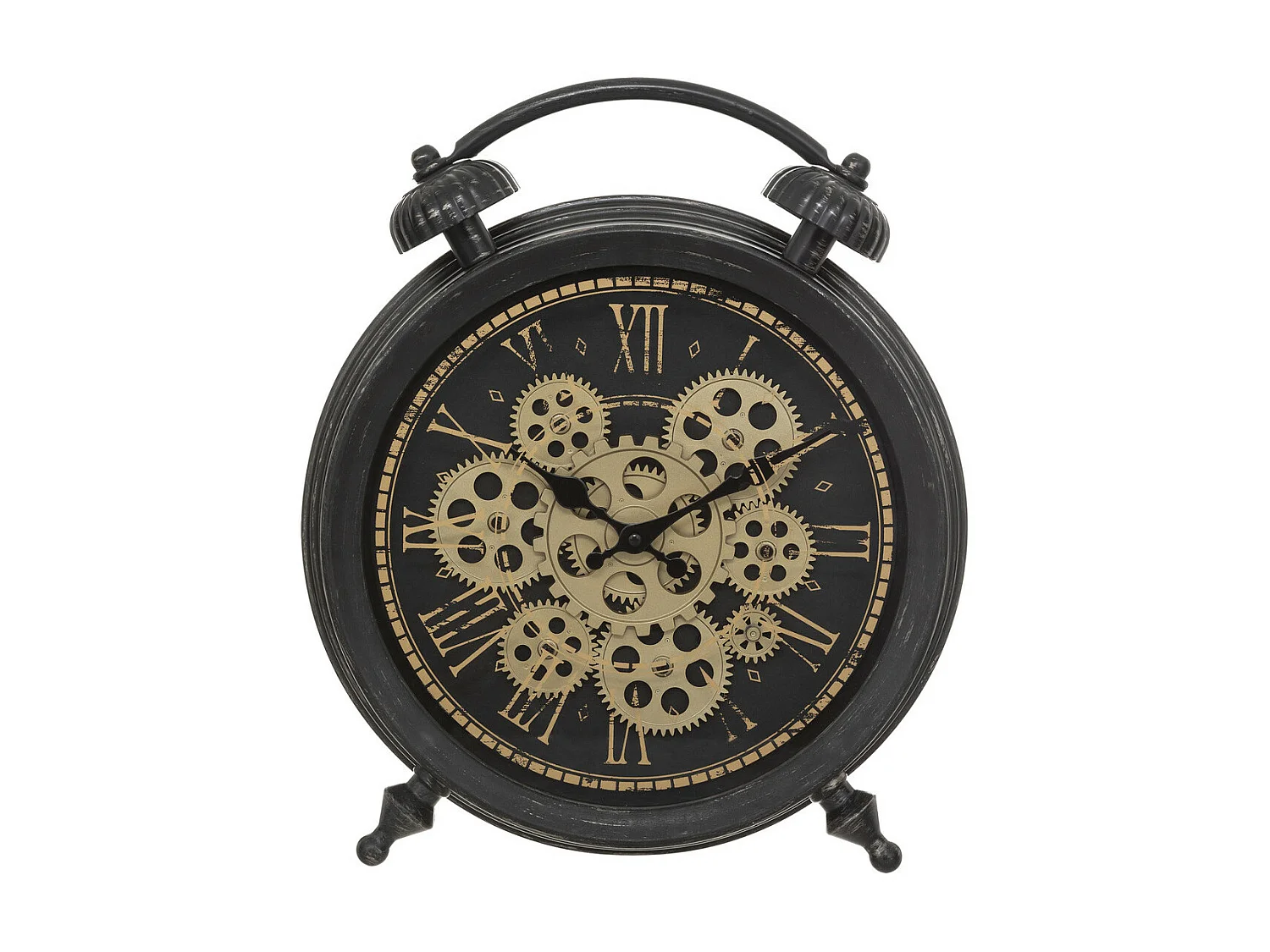 Horloge à poser en noir fini patiné esprit vintage H 41 cm