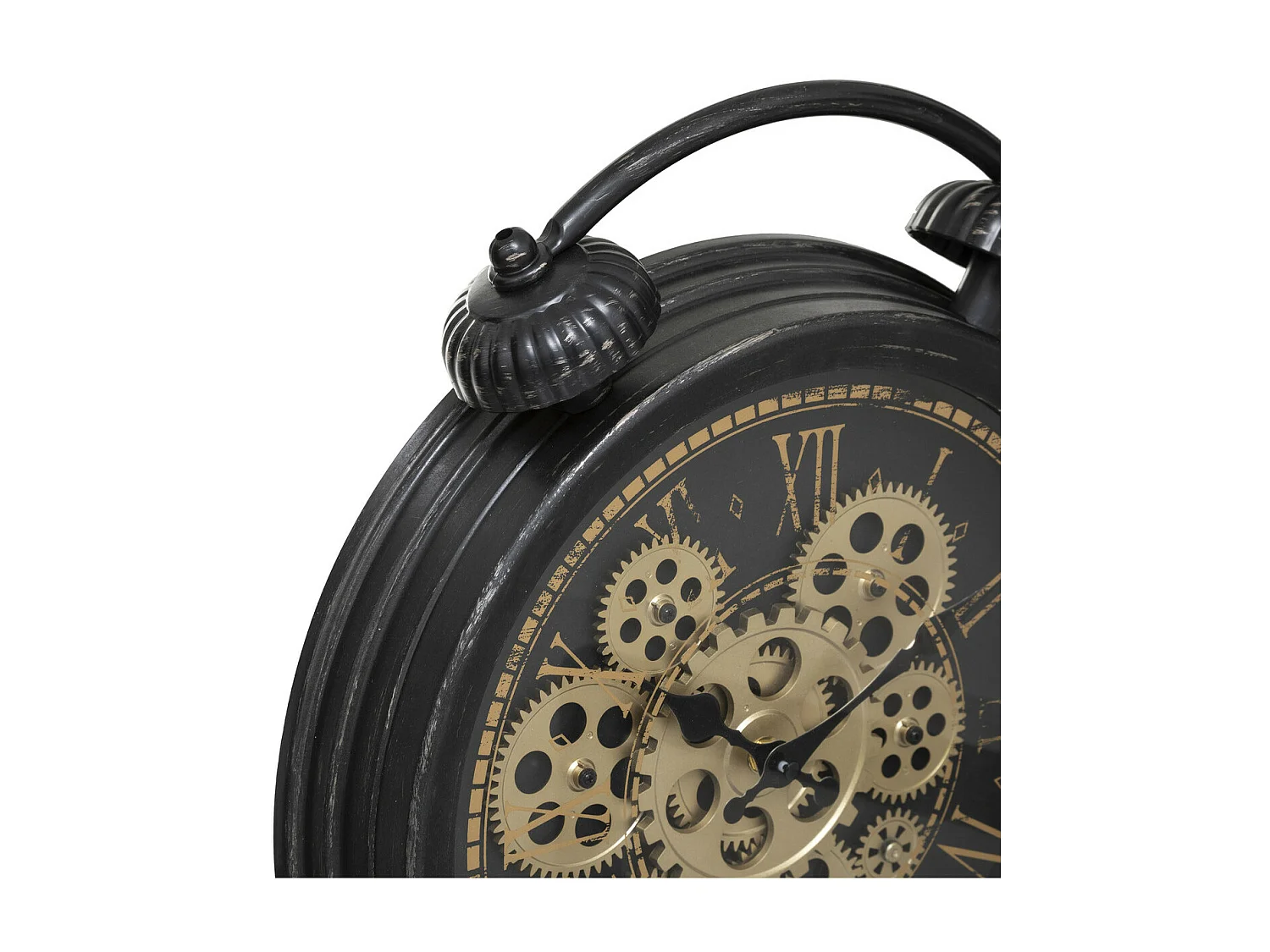 Horloge à poser en noir fini patiné esprit vintage H 41 cm