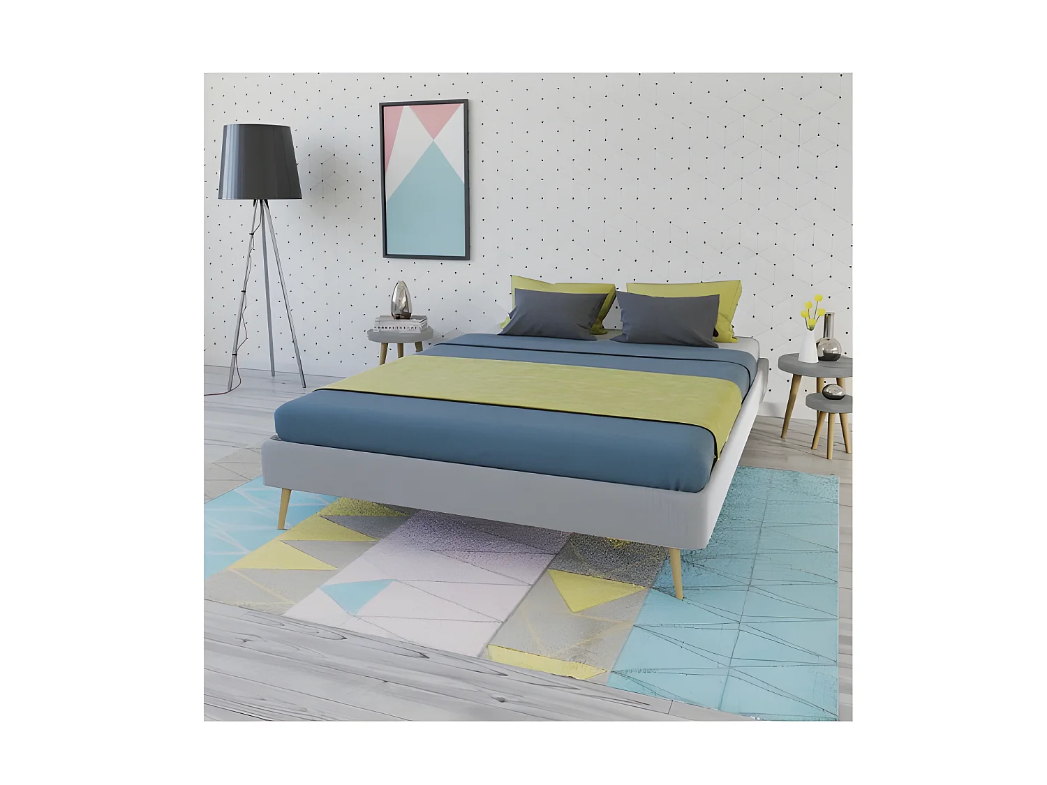 Lit BOREA 140x190 tissu + 1 sommier / Gris Clair