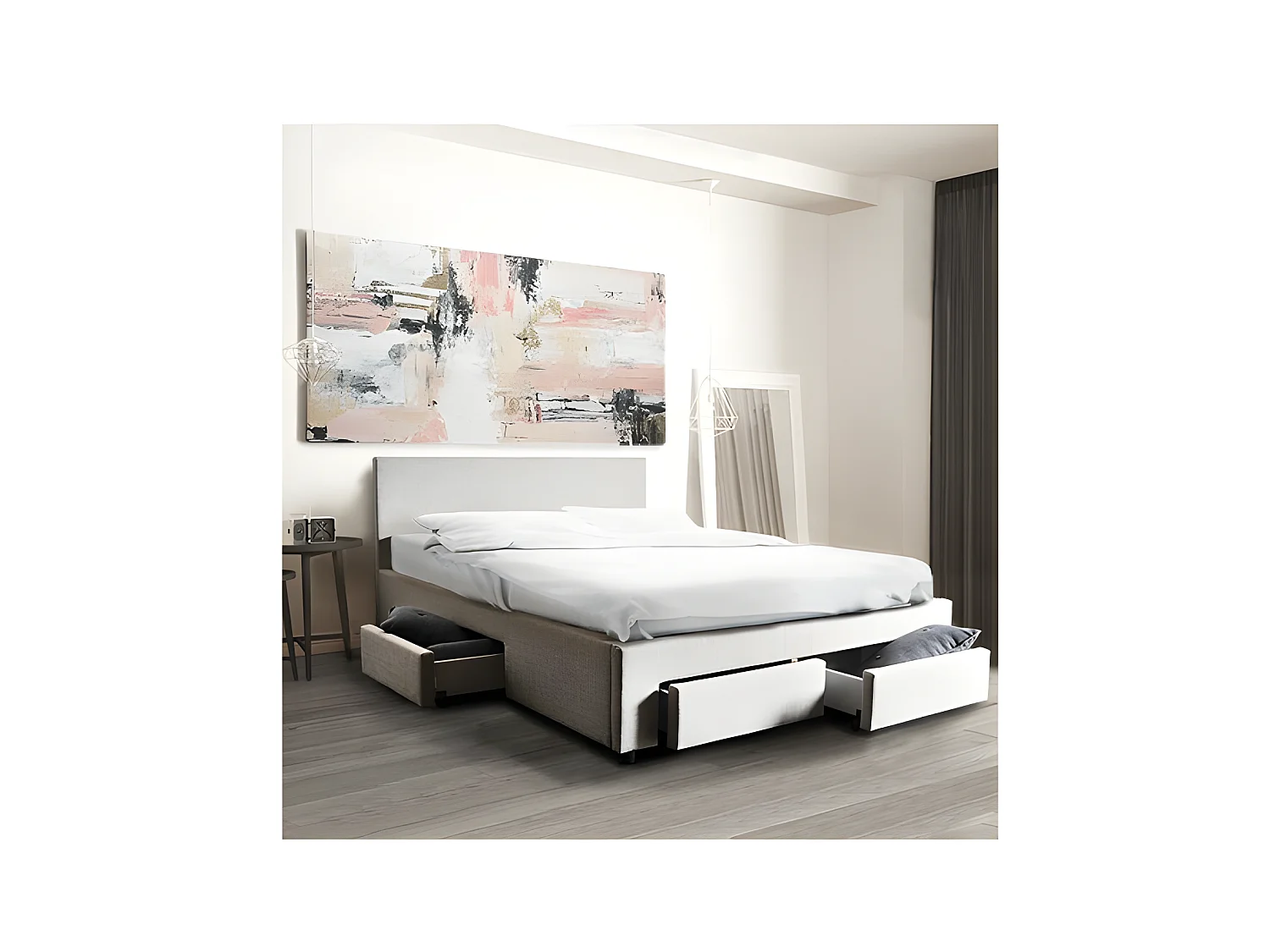 Lit LUGANO 160x200 + 1 sommier + 4 tiroirs / Gris clair