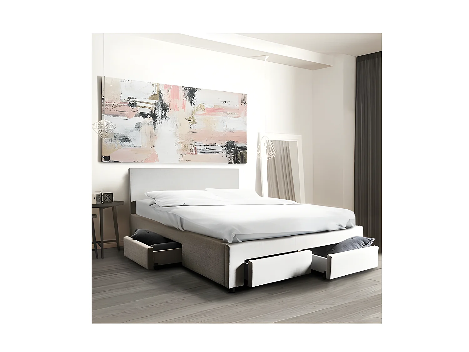 Lit LUGANO 160x200 + 1 sommier + 4 tiroirs / Gris clair