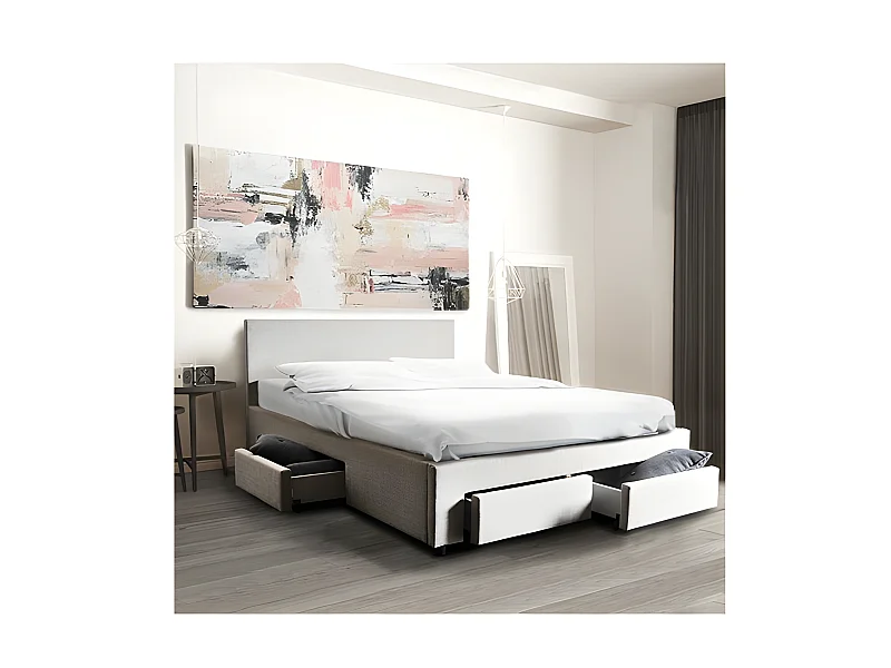 Lit LUGANO 160x200 + 1 sommier + 4 tiroirs / Gris clair