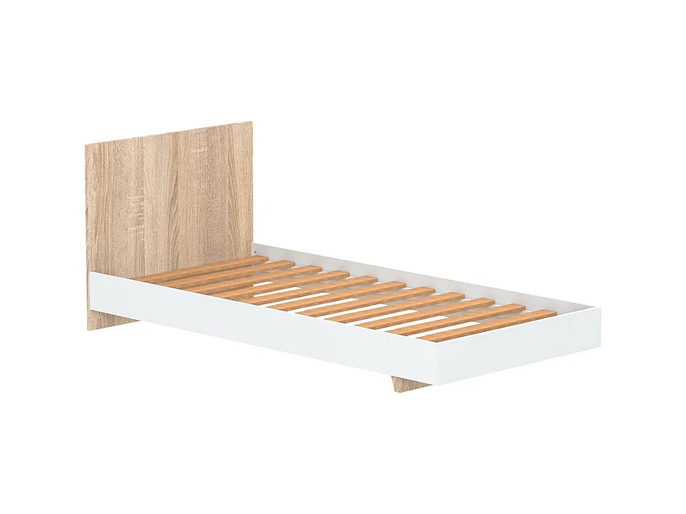 Lit LOFT 90x190 cm + sommier / Décor Blanc & chêne blanchi