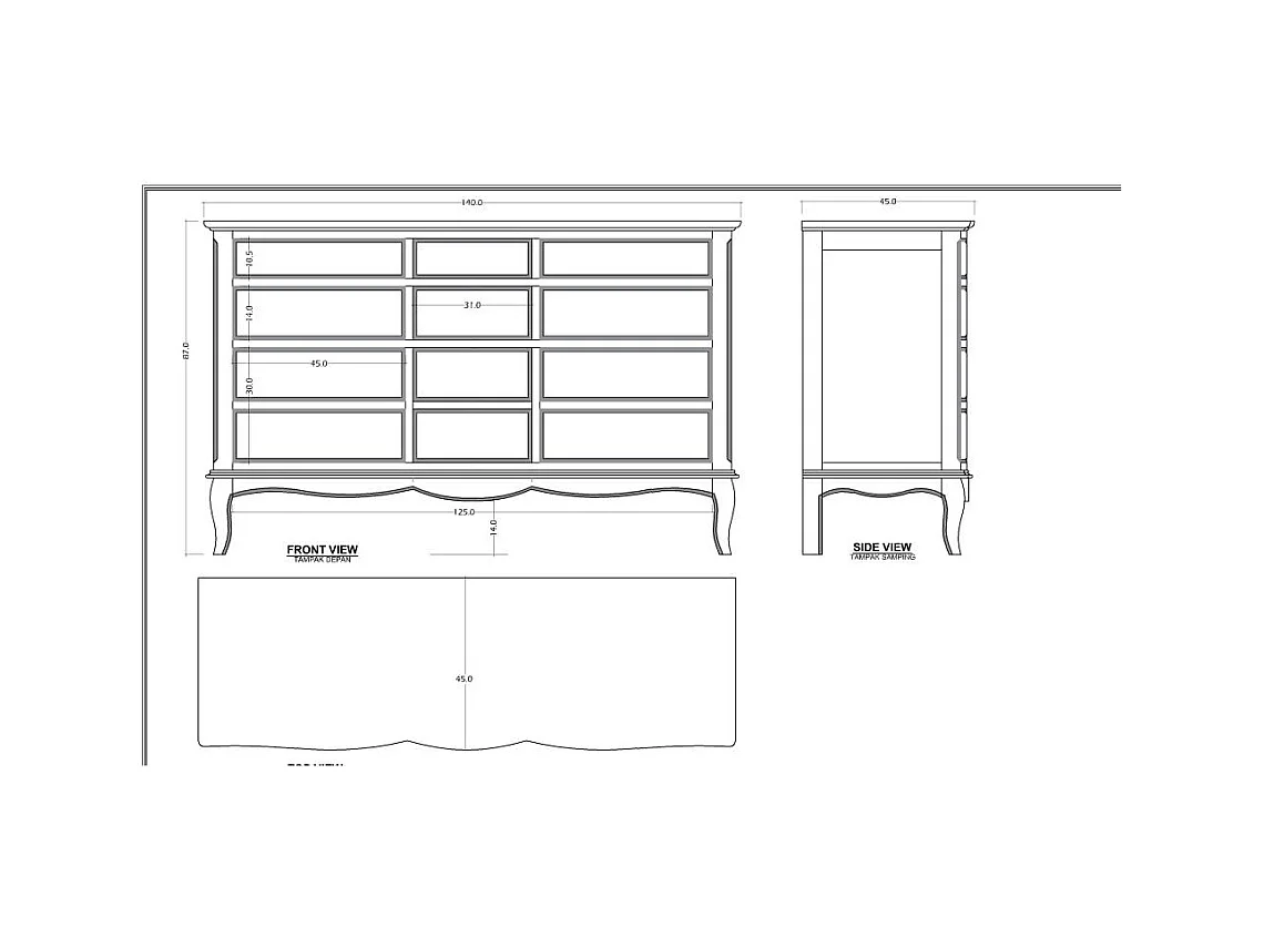 Commode 9 tiroirs Maddy beige