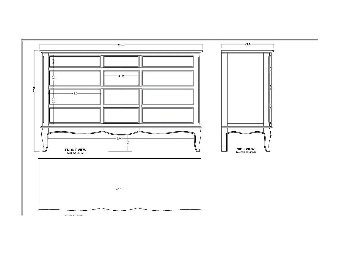 Commode 9 tiroirs Maddy beige