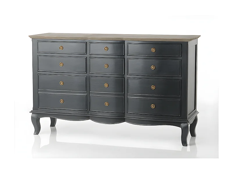 Commode 9 tiroirs MADDY 140X45X90 cm gris