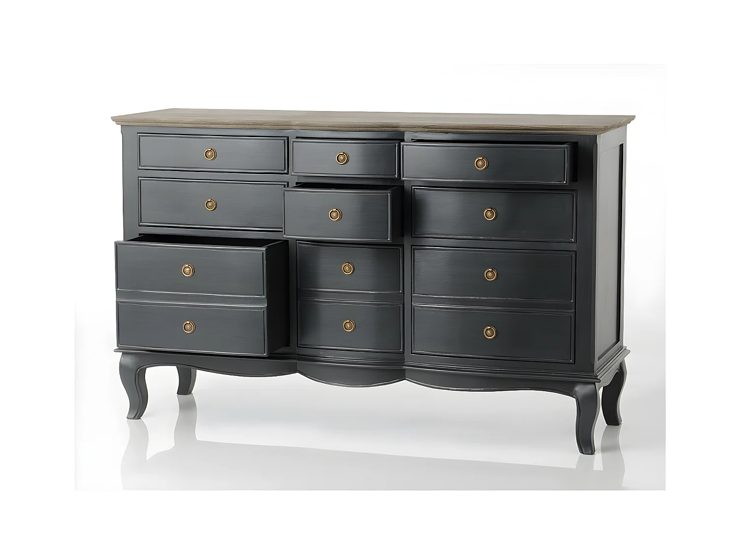 Commode 9 tiroirs MADDY 140X45X90 cm gris