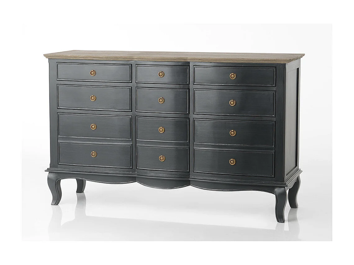 Commode 9 tiroirs MADDY 140X45X90 cm gris