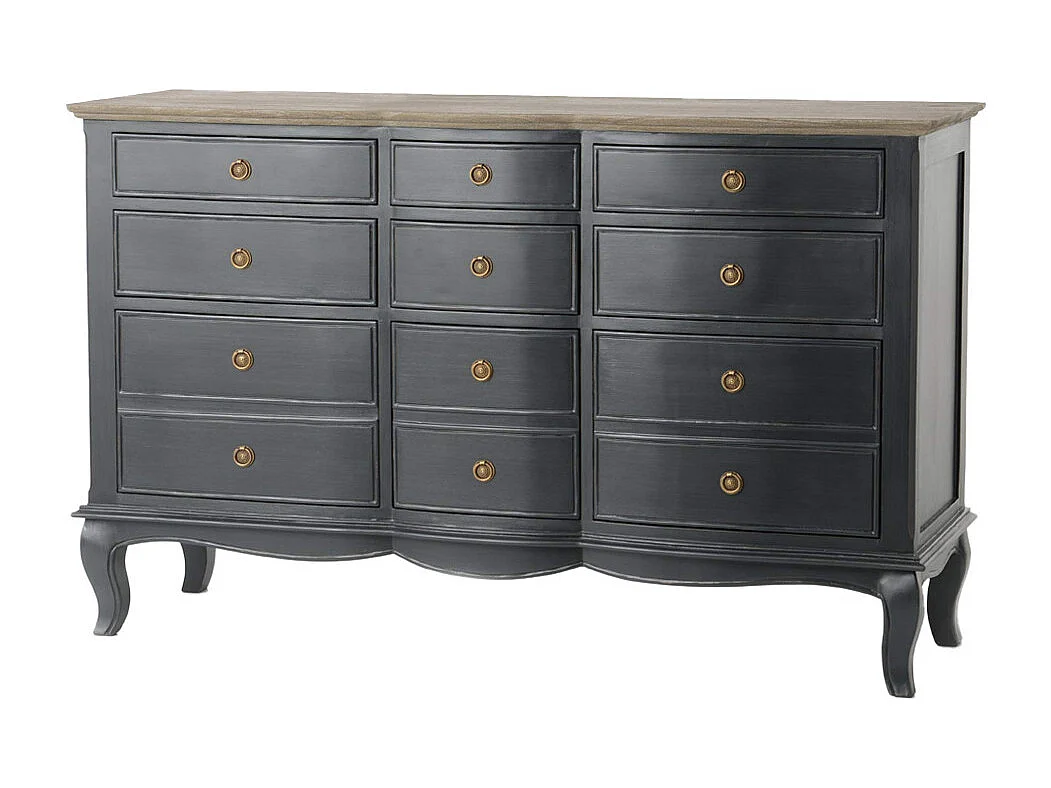 Commode 9 tiroirs maddy 140x45x90 cm gris