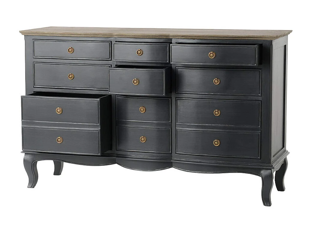 Commode 9 tiroirs maddy 140x45x90 cm gris