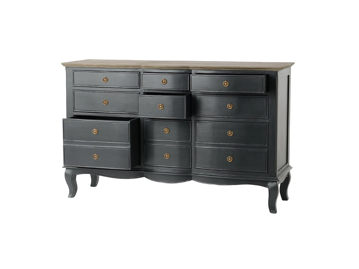 Commode 9 tiroirs maddy 140x45x90 cm gris