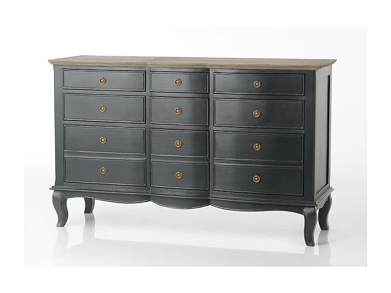 Commode 9 tiroirs MADDY 140X45X90 cm gris