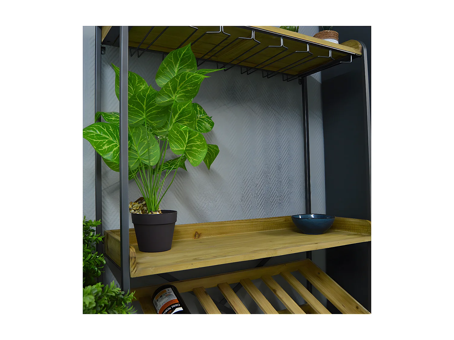 Meuble range bouteilles bois et métal