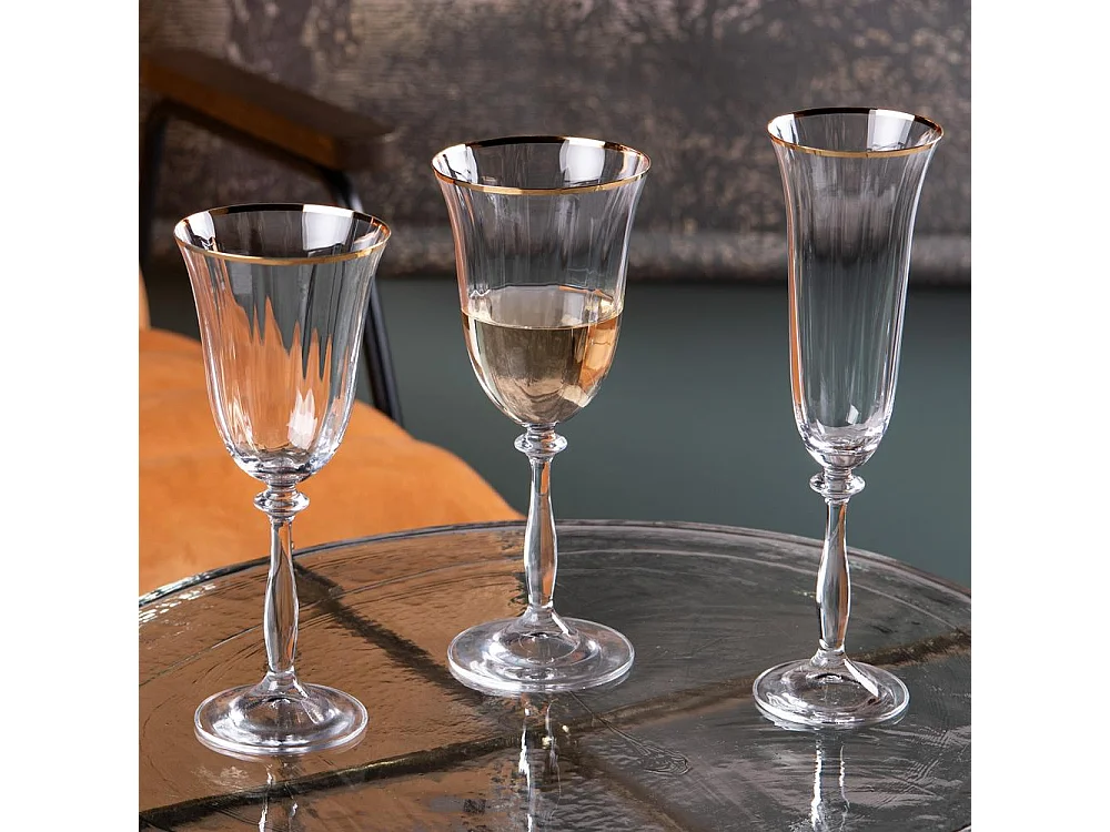 Boîte de 6 verres à pied Angela filet or 35 cl