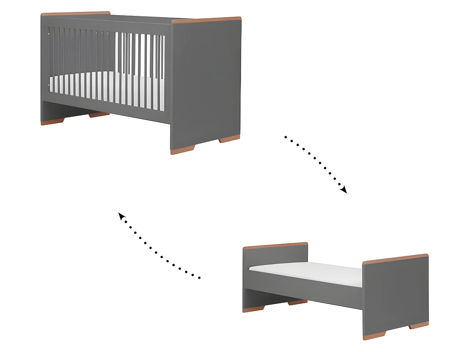 Lit bébé évolutif Snap Gris et bois