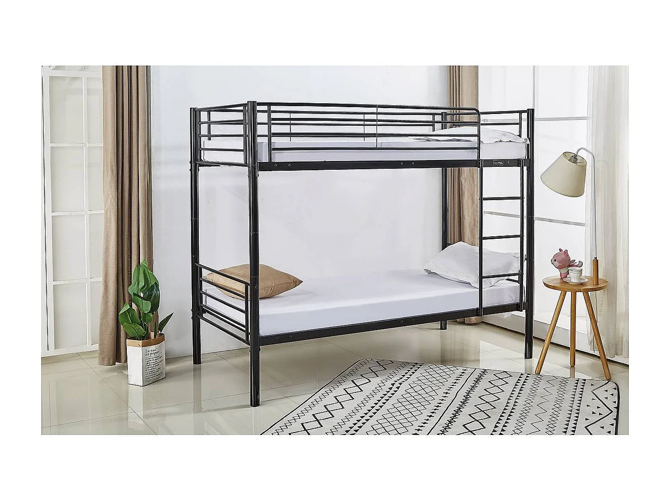 Stapelbed twee eenpersoonsbedden metaal "ADAM" inclusief lattenbodem -  90 x 190 cm - Metaal - Zwart