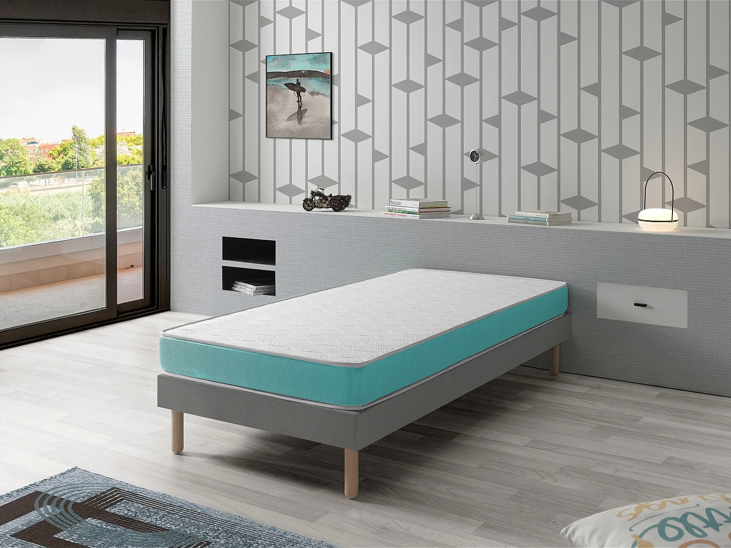 Materasso Viscoelastico Alora 90x190 Cm Singolo - Alta Densità, Reversibile, Traspirante, Altezza 20 Cm
