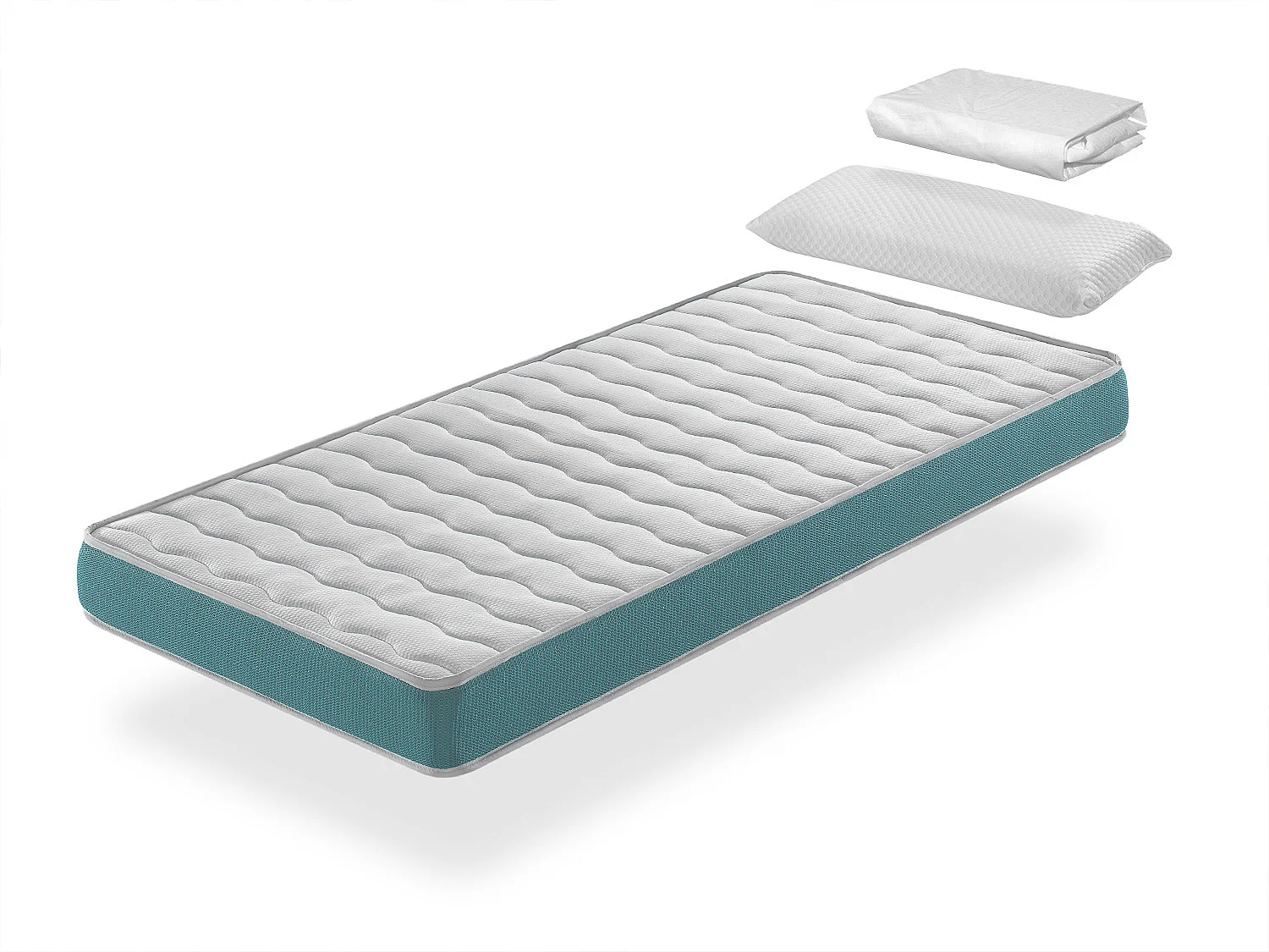 Pack Matelas 80X160 EKOZEN LIT ENFANT, Epaisseur 14 CM + 1 Oreiller à memoire 80X35 + 1 Protege matelas 80X160
