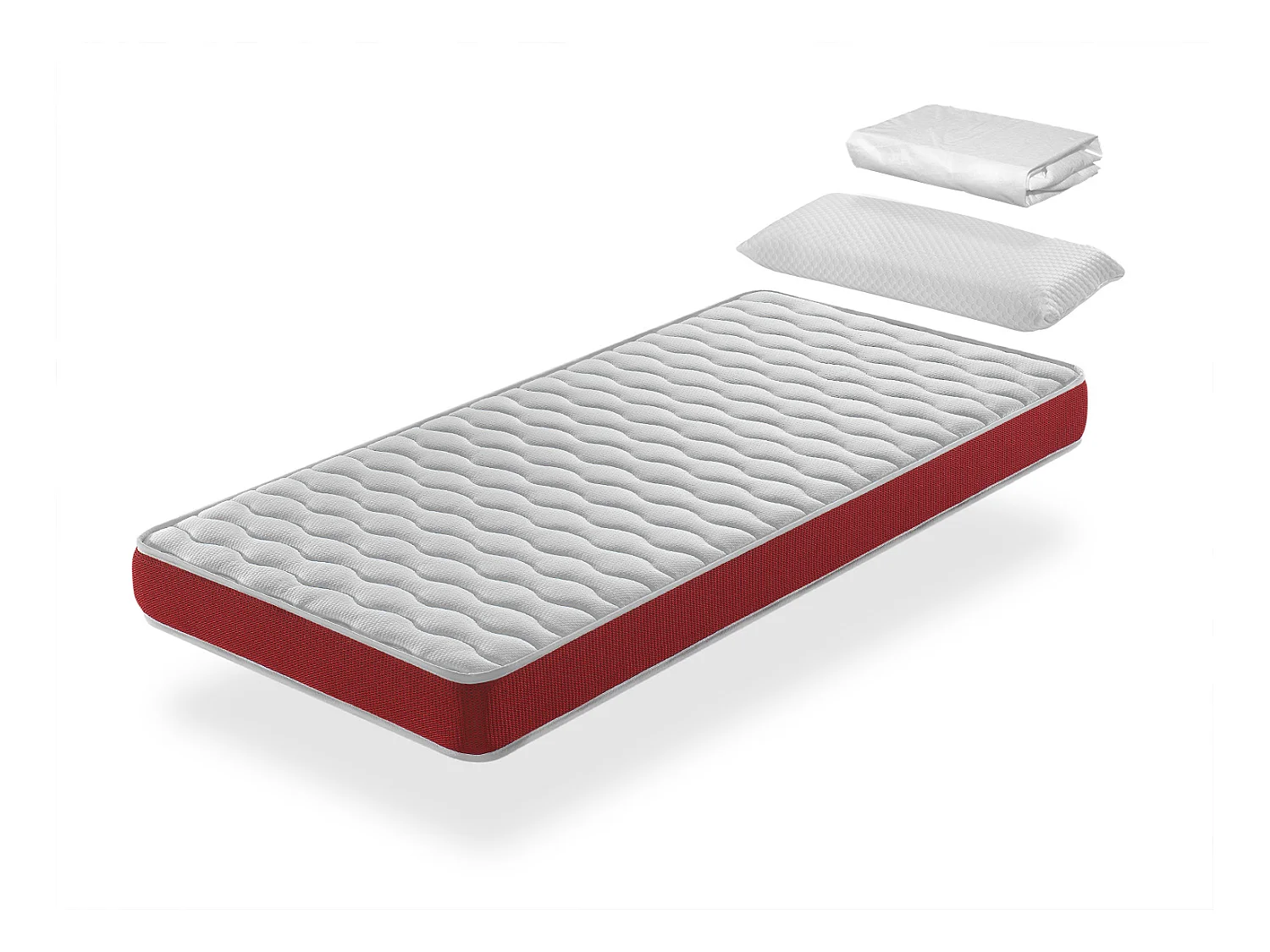 Pack Matelas 80X160 VELVET LIT ENFANT, Epaisseur 14 CM + 1 Oreiller à memoire 80X35 + 1 Protege matelas 80X160